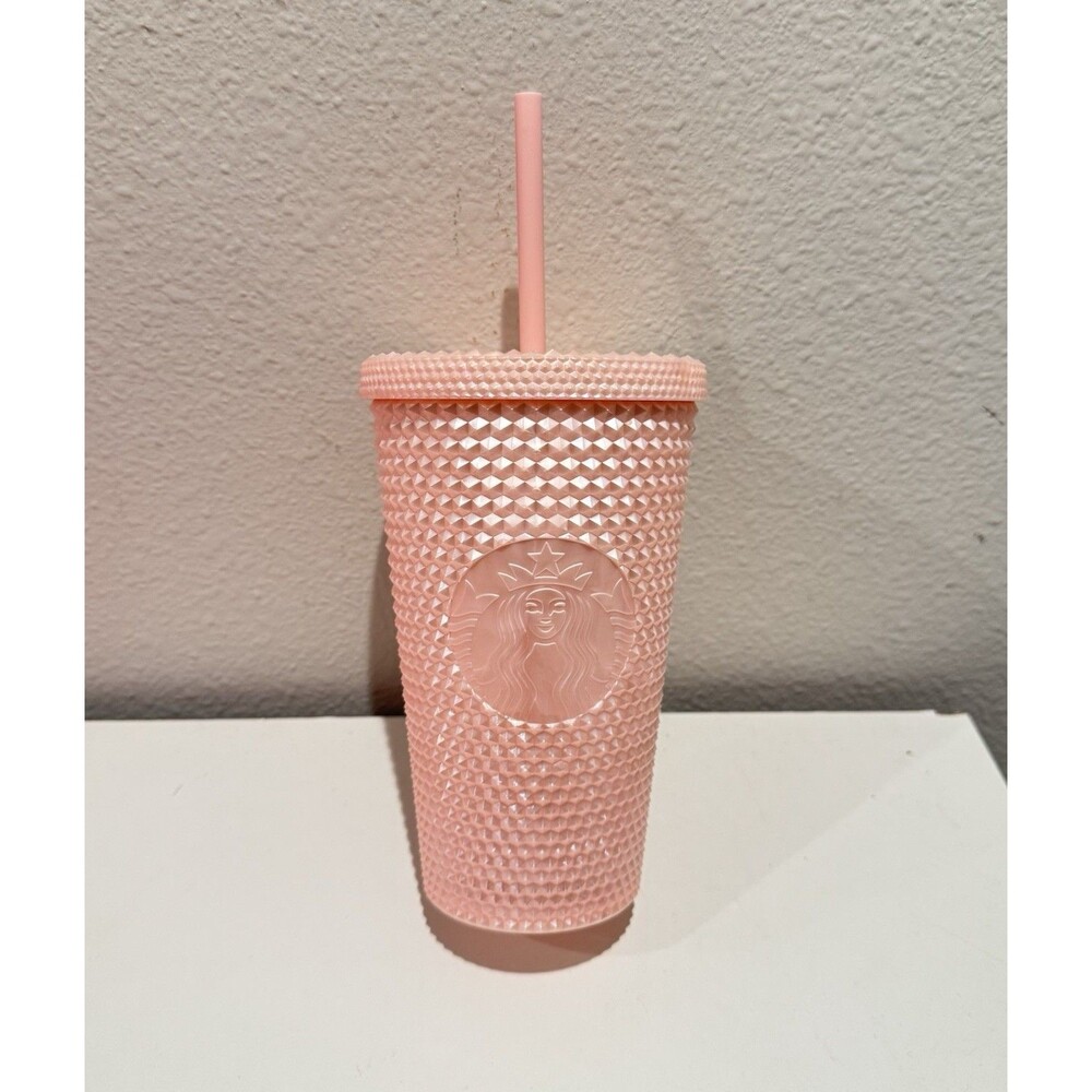 Starbucks Pearl Pastel Pink Studded Tumbler 16 oz Grande Bling Cold Cup Shimmer